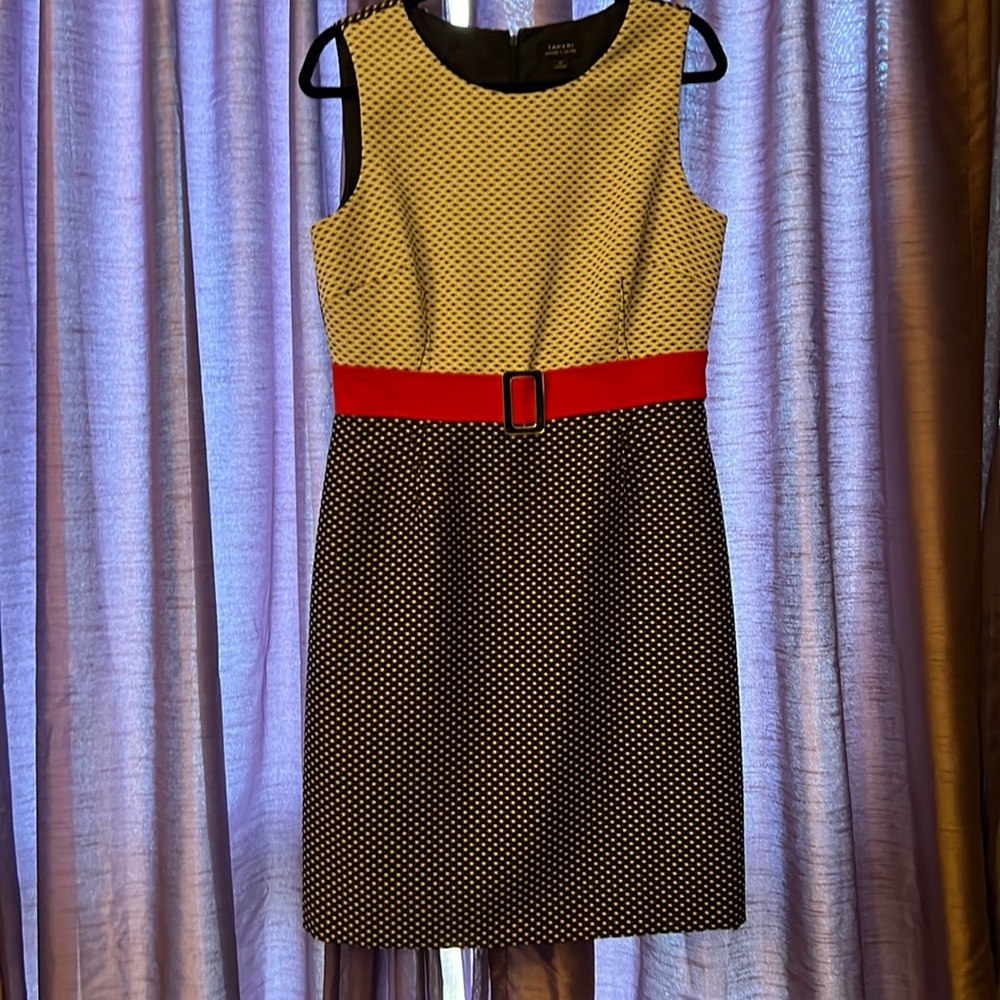 Tahari black, white, and red dress.